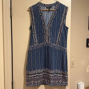 BCBG blue and pink patterned jersey dress